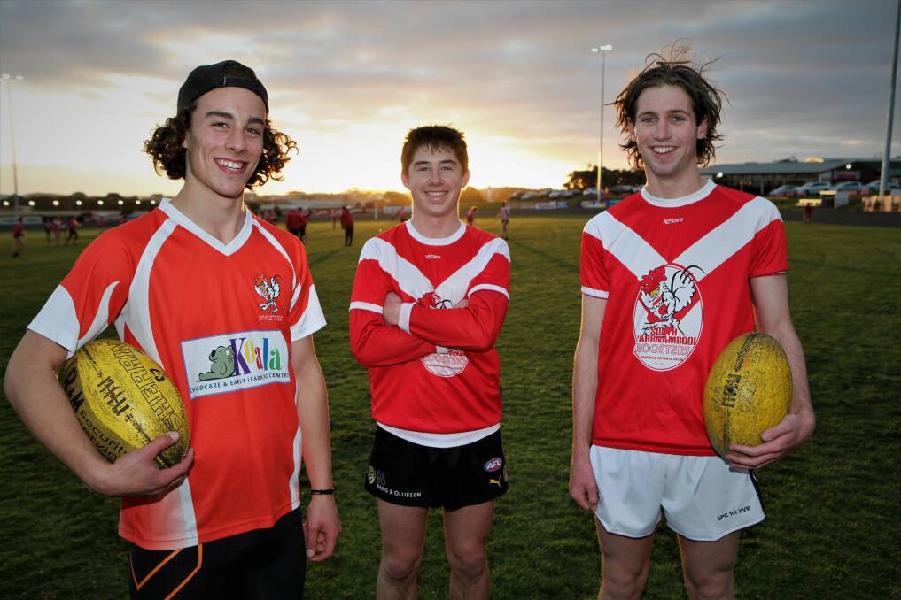 BEEN HERE BEFORE: South Warrnambool under 18.5 players Marcus Herbert, Fraser Marris and Flynn Atchison are preparing to play in their fifth grand final. Picture: Sean Hardeman