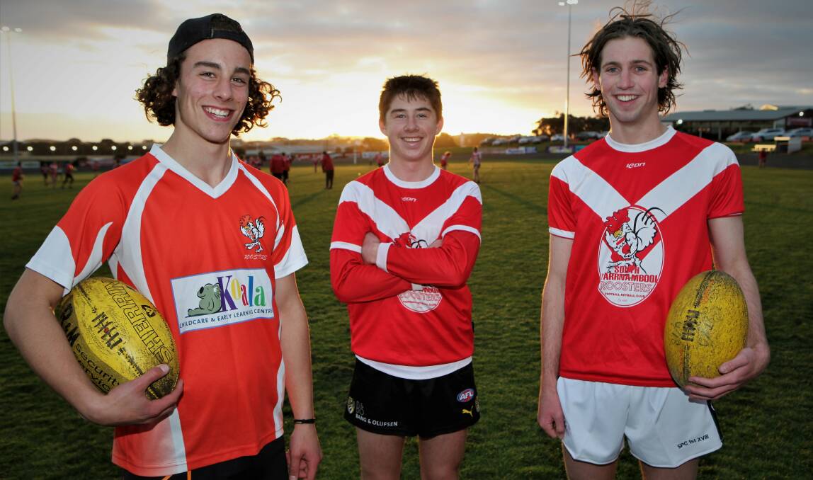 TALENTED TRIO: Marcus Herbert and Fraser Marris with South Warrnambool teammate Flynn Atchison before last season's Hampden league under 18.5 grand final. Picture: Sean Hardeman