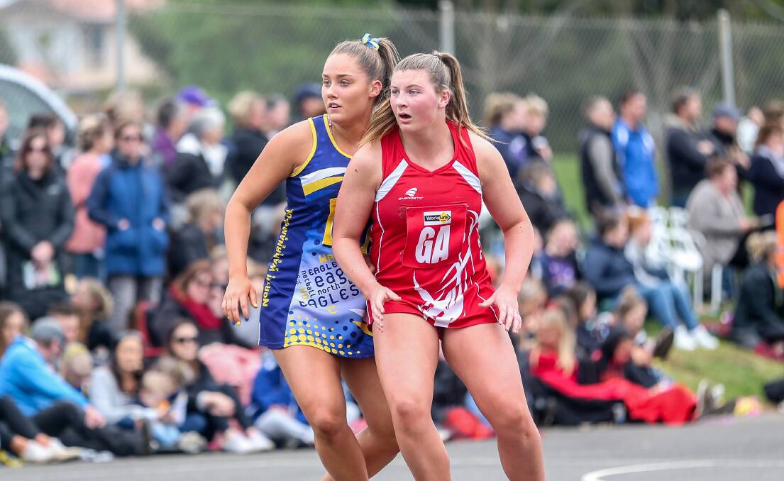 SIDELINED: North Warrnambool goal defence Zoe Bussell (left) has suffered a season-ending knee injury. Picture: Christine Ansorge