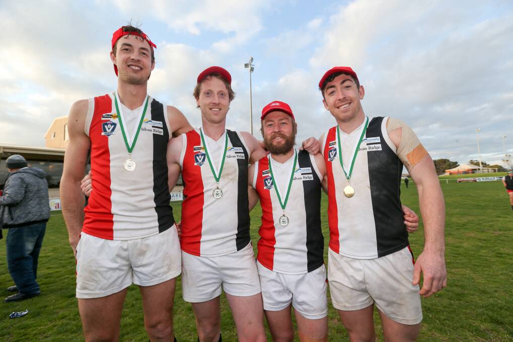 SUCCESSFUL: Jeremy Hausler, Dallas Mooney, Ben Goodall and Taylor Mulraney have played in Koroit's 2014-18 flags. Picture: Michael Chambers