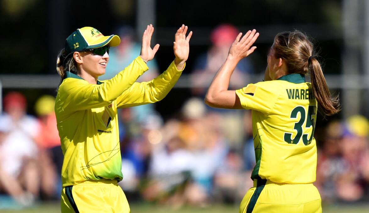 GREEN AND GOLD: Georgia Wareham made her ODI debut for Australia against Pakistan, taking two wickets. Picture: AAP