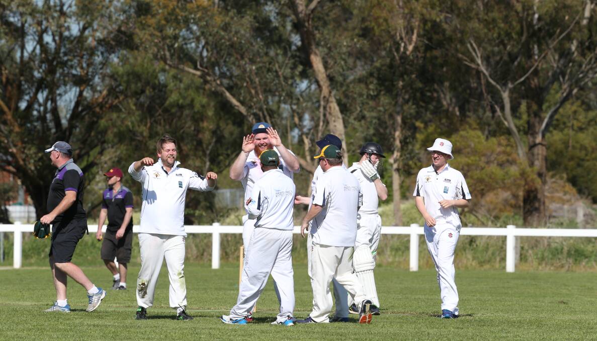 Key moment: Mailors Flat players celebrate a wicket during their loss to Grassmere. Picture: Michael Chambers