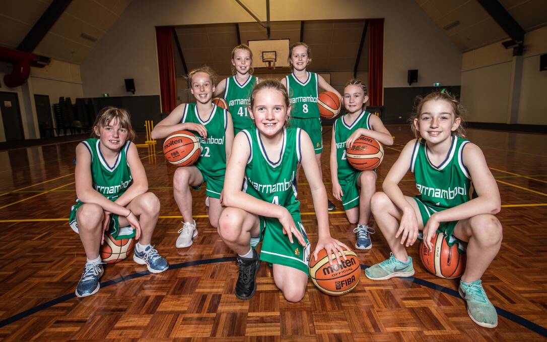 FRIENDS: Warrnambool Mermaids' under 12 basketballers Olivia Lenehan, Eve Covey, Indigo Sewell, Poppy Myers, Shelby O'Sullivan, Satu Johnstone and Lucy McLaren enjoy playing together. Picture: Christine Ansorge