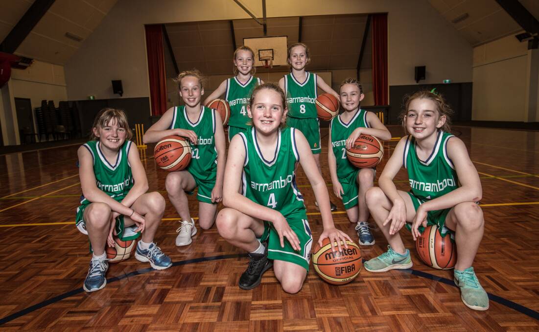 Little Mermaids: Olivia Lenehan, Eve Covey, Indigo Sewell, Poppy Myers, Shelby O'Sullivan, Satu Johnstone and Lucy McLaren make up the Warrnambool Mermaids' under 12 side at the National Junior Classic. Picture: Christine Ansorge