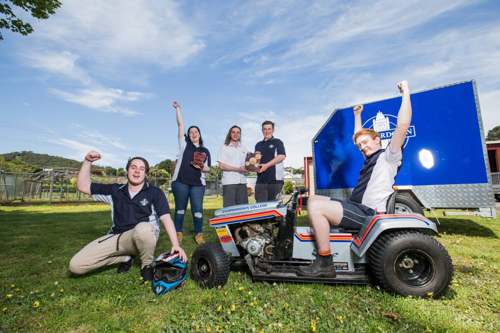 Ready to race: Camperdown College students Matt Clock, Izabelle Bernaldo, Jayson Haynes, Corey Jolly and Dylan Jones are organising the racing . Picture: Christine Ansorge