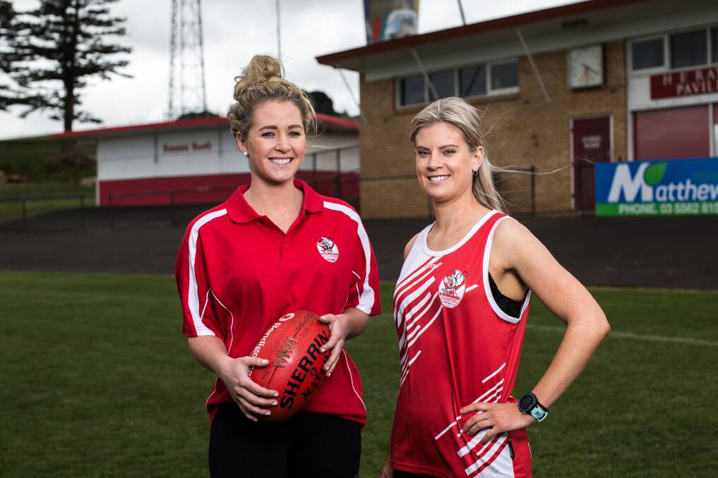 Ready to rumble: South Warrnambool footballer Sarah Richards (right), here with Meg Lumsden, can't wait for the DUFFL to kick off on June 23. Picture: Christine Ansorge