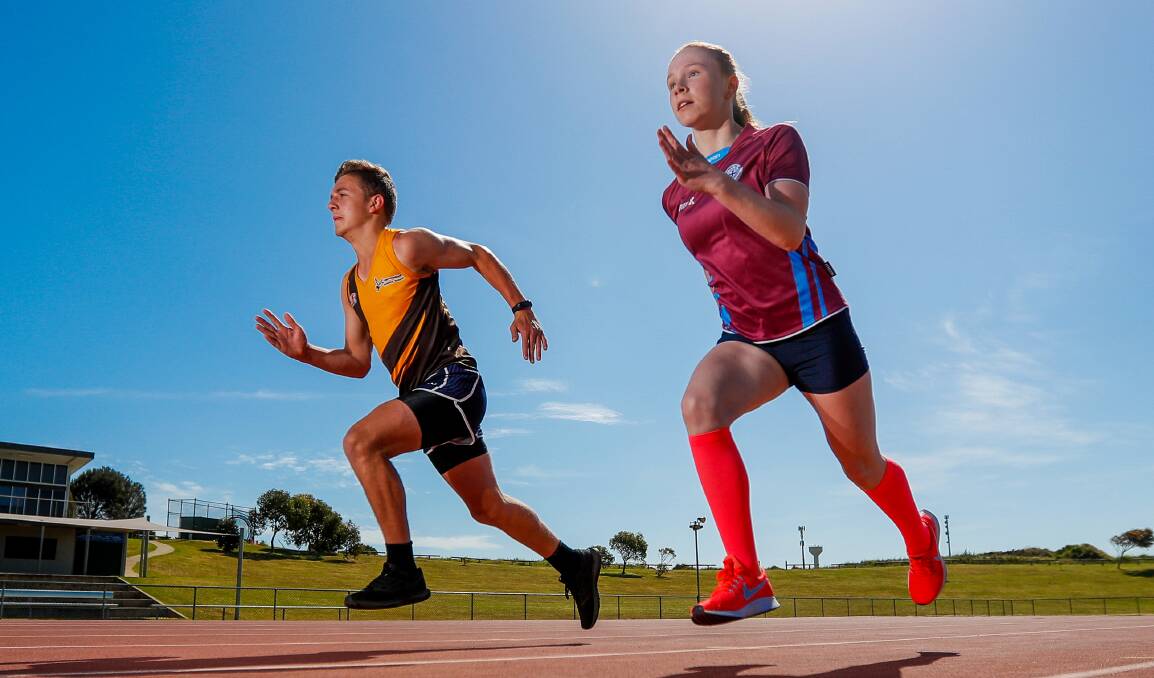 FORWARD THINKING: Warrnambool Primary's Jesse Suter, 12, and St Pius' Grace Kelly, 12, are looking ahead after successful national championships. Picture: Morgan Hancock 
