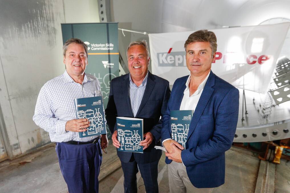 GREAT: Warrnambool City Council chief executive officer Bruce Anson, Victorian Skills Commissioner Neil Coulson and mayor Tony Herbert at the launch of the regional skills demand profile. Picture: Morgan Hancock