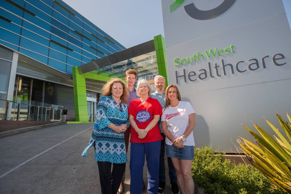 GREAT: Labor candidate Kylie Gaston, nurse practitioner Terry Swanson, Vicky Ezard, Matt Watson and Tim O'Brien are excited about the government's promise for higher nurse to patient ratios if re-elected. Picture: Christine Ansorge