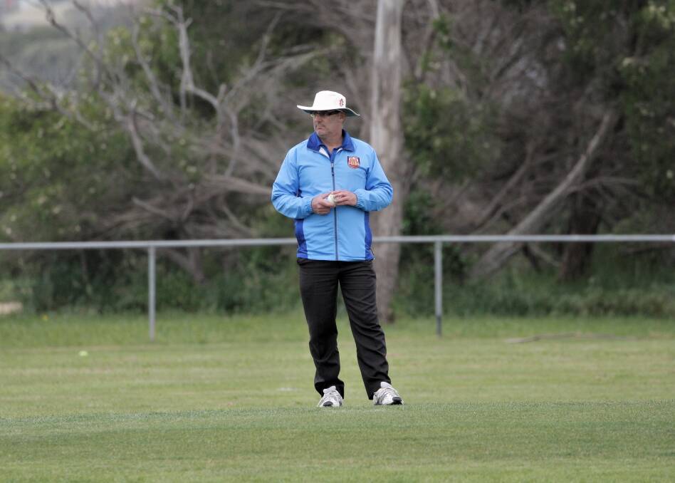 OFFICAL: Ashley Jennings undertaking his umpiring duties in the division one game between Brierly-Christ Church and Port Fairy on Saturday. 