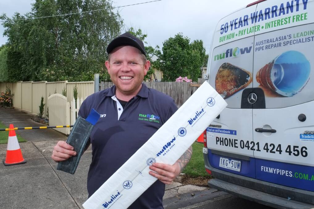 Award winning: Nu Flow Pipes South West owner Jay Stuart with some of the geofabric and inflation bladder used to fix broken pipes. Picture: Rob Gunstone