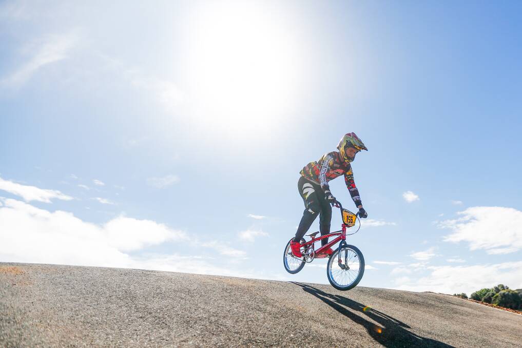 FAST AND FURIOUS: Warrnambool BMX Club member Ethan Dowd, 16, rides a jump at practice on Wednesday. Picture: Morgan Hancock