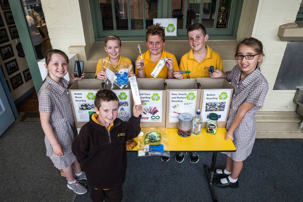 Rubbish: Warrnambool Primary School students are doing their bit for the environment during National Recycling Week. Picture: Christine. Ansorge


