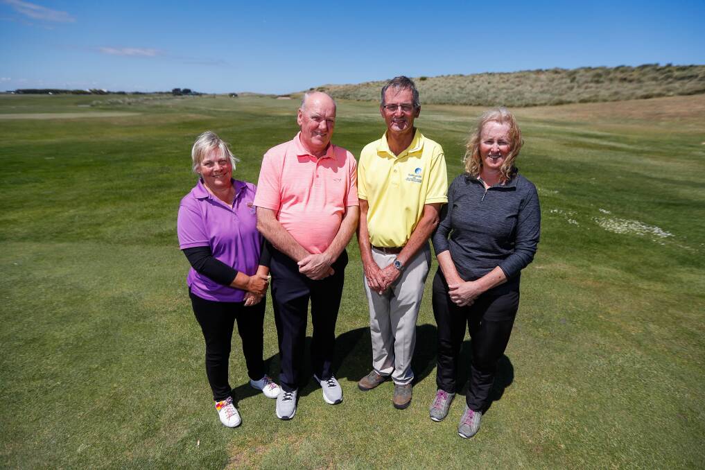 WINNING SMILES: Helen Drake, Alan Buckley, Gordon Claney and Sue Lush won their respective sections at the Moyne Senior Classic at Port Fairy on Friday. Picture: Morgan Hancock