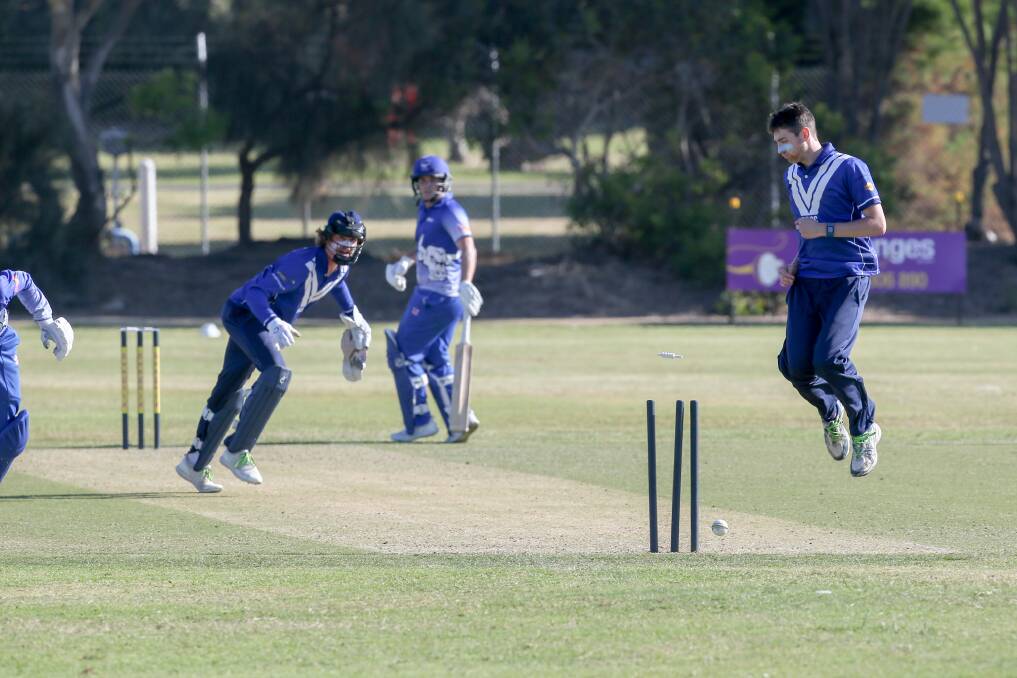 Multi-talented: Russells Creek captain and wicket-keeper Cam Williams, here playing against Brierly-Christ Church, showed off another skills of his against Merrivale on Saturday. Picture: Michael Chambers