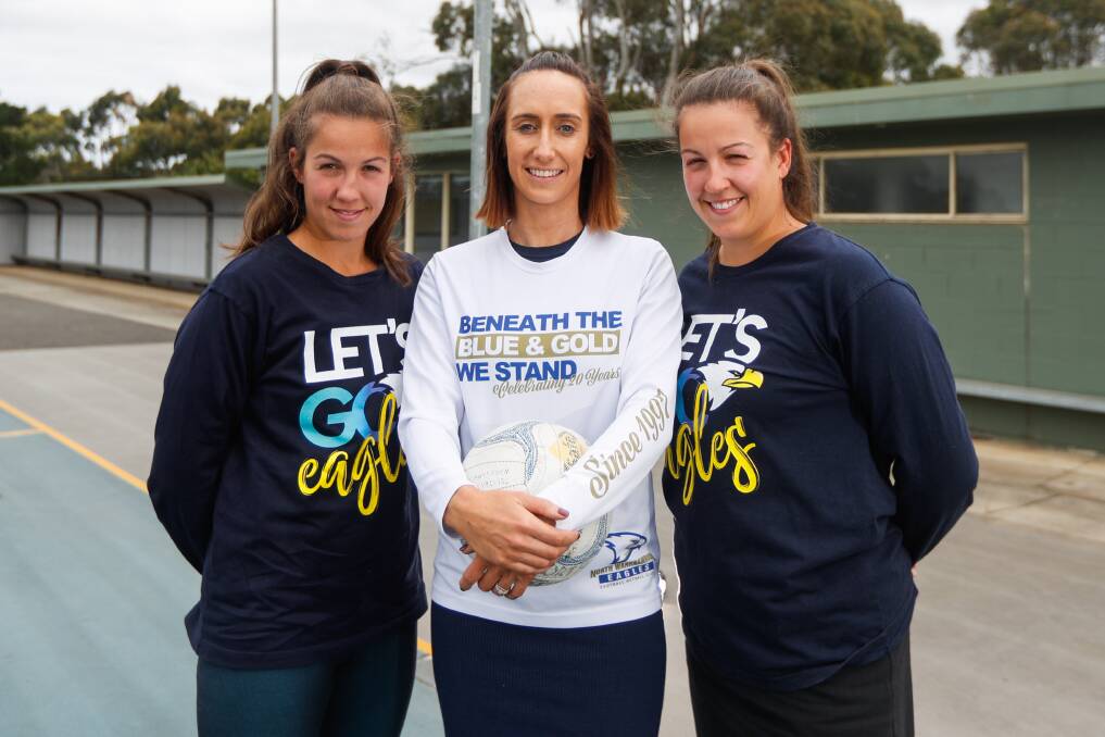 Head trio: North Warrnambool coach Jaime Barr (centre) will be supported by Skye Billings (left) and Jordyn Billings (right) as playing-assistant coaches. Picture: Morgan Hancock