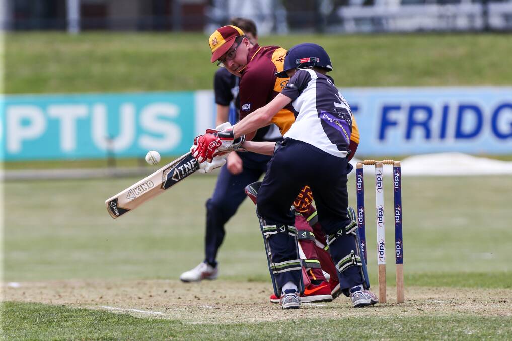 Pure focus: Nestles captain-coach Geoff Williams watches the ball carefully during his half-century in Saturday's T20 win against Port Fairy. Picture: Michael Chambers