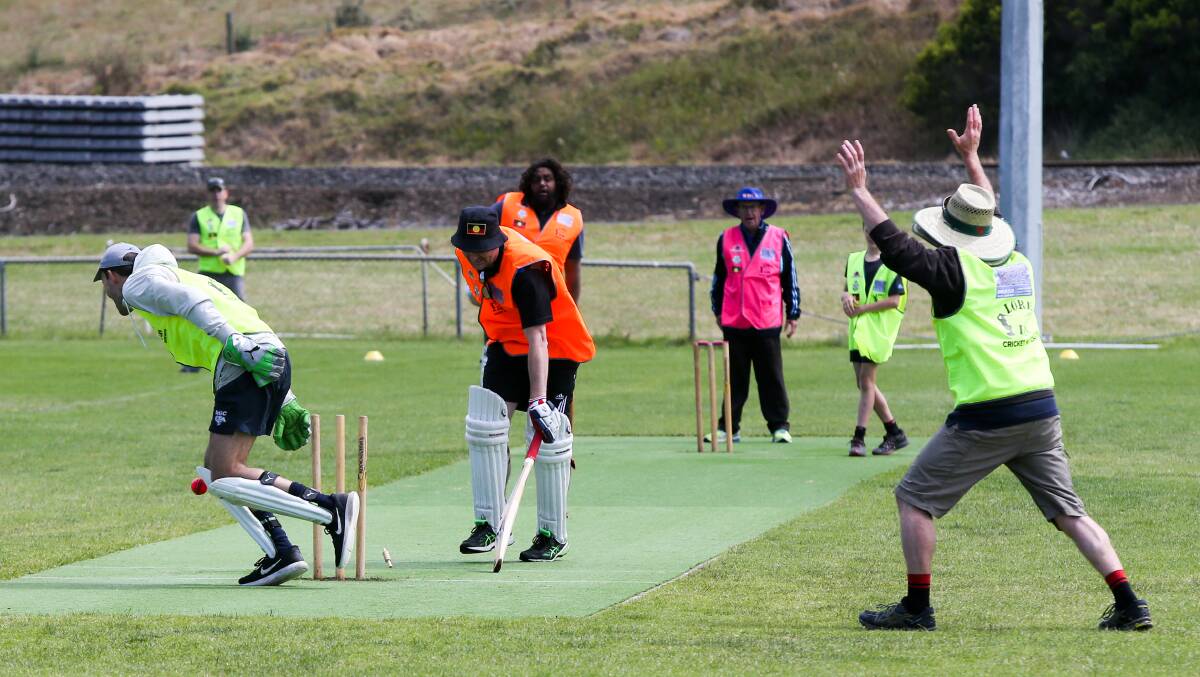 Howzat: A run out attempt at the annual Law with Lore cricket match between Victoria Police and members of the Gunditjmara Nation. Picture: Michael Chambers
