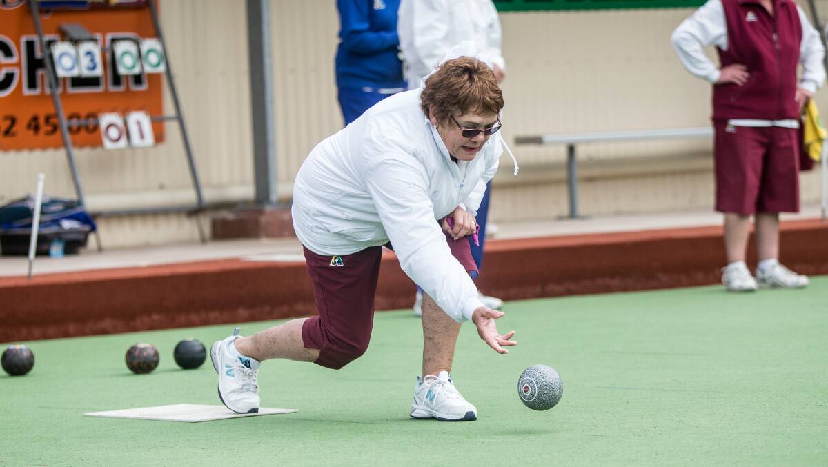 ON TARGET: Timboon Maroon's Sandra Trigg sends down a bowl in the game against Warrnambool Gold in the Western District Bowls Division Tuesday Pennant. Picture: Christine Ansorge