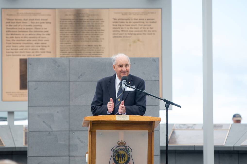 Duncan Stalker OAM welcomes people to the opening of the new war memorial. Pictures: Christine Ansorge