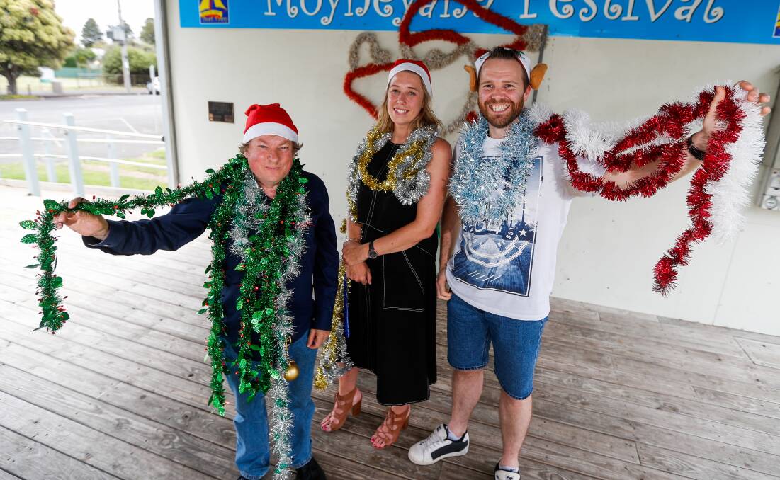 Carols ready: Damien Drew, Moyne Shire's Courtney Smith and Aaron Leddin are looking ahead to Sunday's carols at Fiddlers Green. Picture: Morgan Hancock