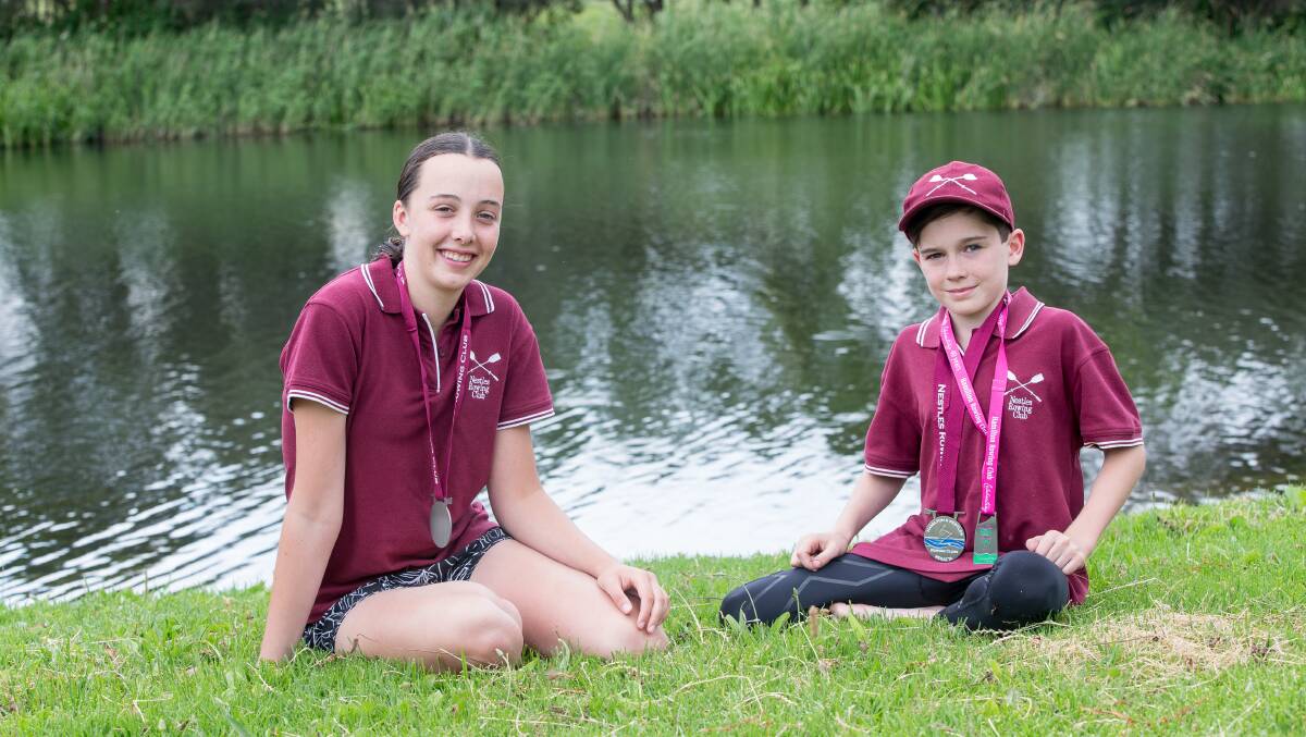 GOOD HAUL: Nestles Rowing Club members Emma Zerbe, 14, and Alexander Cox, 11, with the medals they won at the annual regatta last weekend in Hamilton. Picture: Christine Ansorge