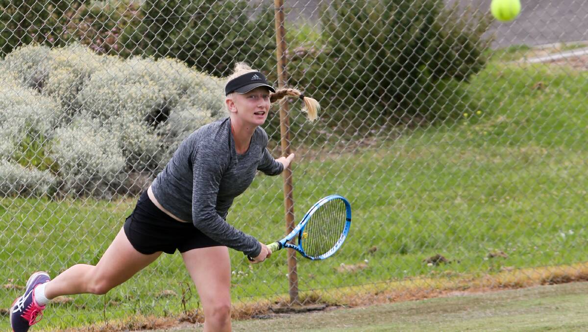 Young gun: Hawkesdale's Eloise Swarbrick serves one down at Warrnambool Lawn Tennis Club. The club will host the 65th Tennis Victoria Inter-regional Country Championships in 2021.