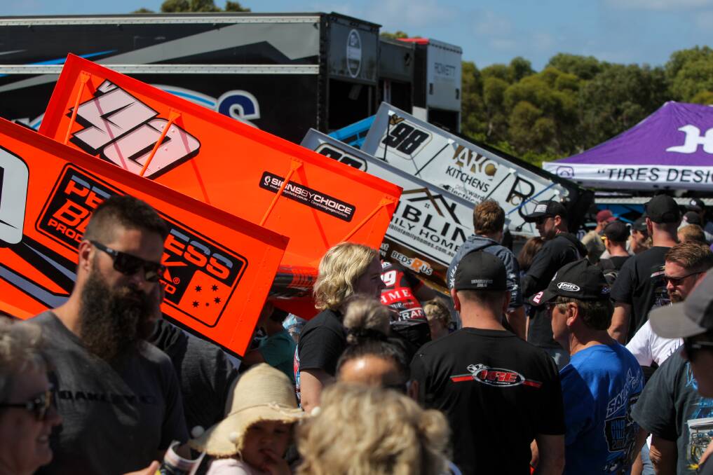 Crowds of people check out the cars at the fan appreciation day. Picture: Rob Gunstone