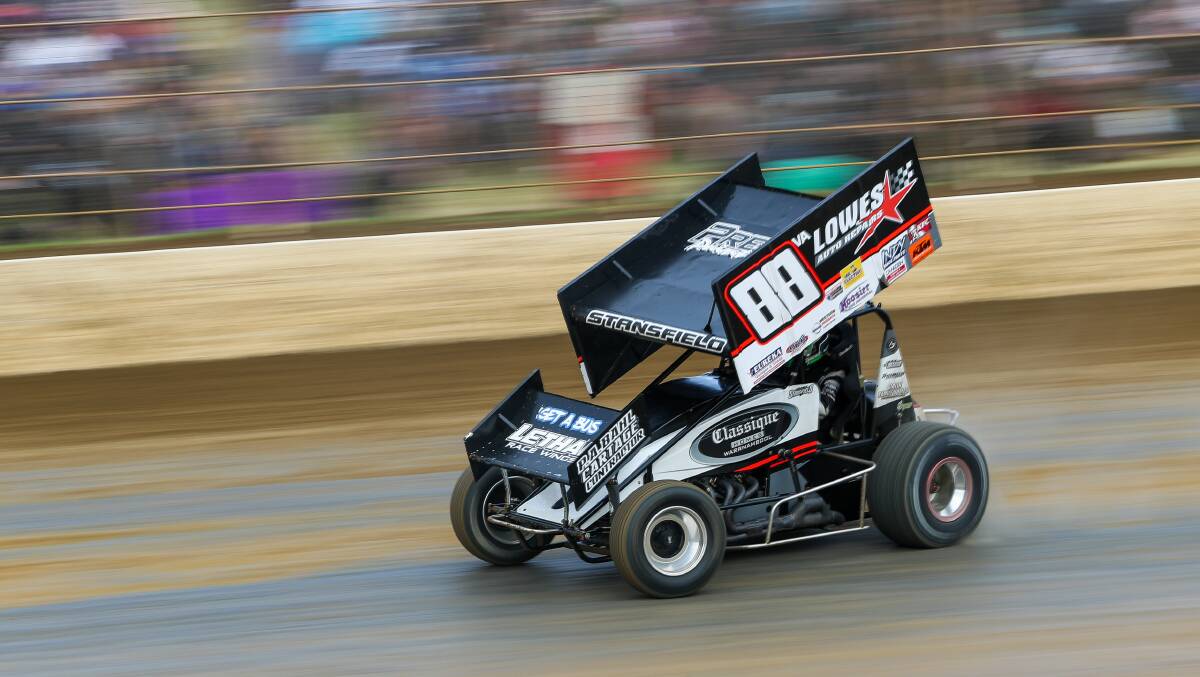 IN CONTROL: Grant Stansfield driving his sprintcar at Premier Speedway. He will be back in a super rod tonight at Simpson.  Picture: Morgan Hancock