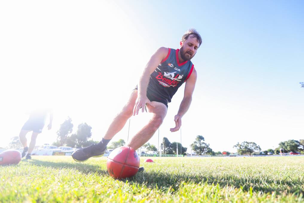 HARD YARDS: Louis Cahill performs a drill during Cobden's 2019 pre-season. He was appointed captain. Picture: Morgan Hancock