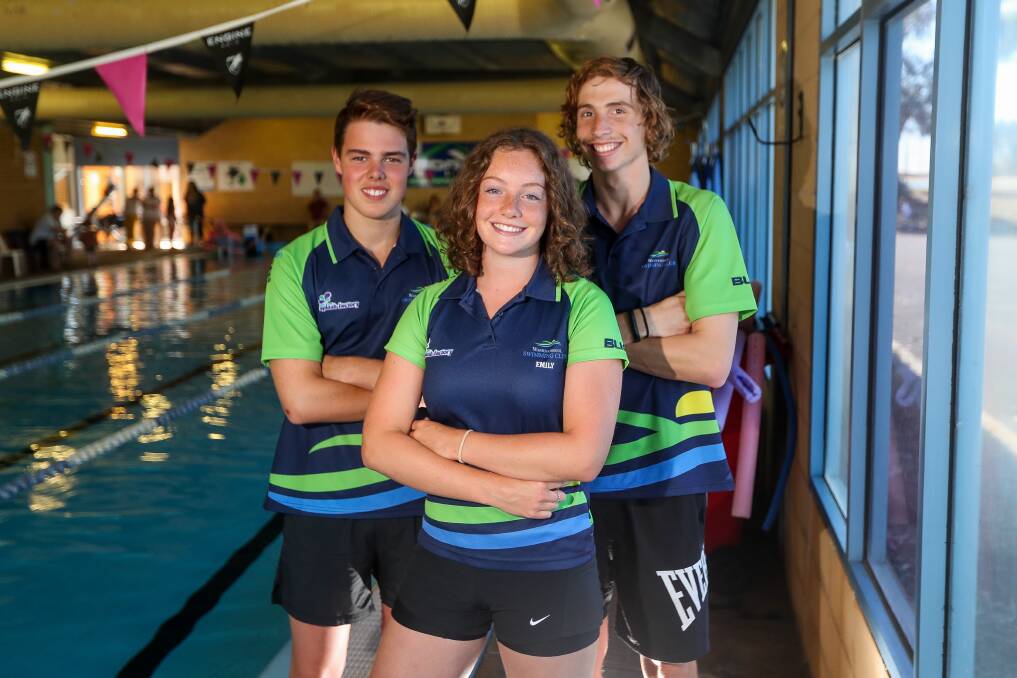 Warrnambool Swimming Club members Alex Johnston, 14, Emily Bartlett, 17, and Seamus Kelson, 16, can't wait for next year's country championships to be held at Aquazone. Picture: Morgan Hancock