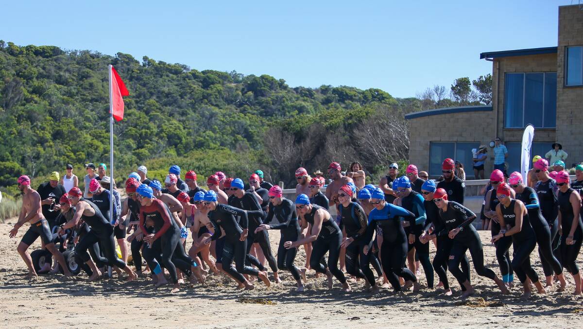 OFF AND RACING: Competitors will dive back into the Shipwreck Coast Swim Series ni 2021. Picture: Morgan Hancock