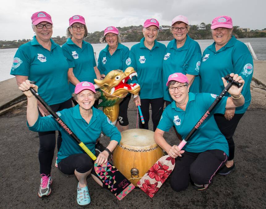 South C Dragons' Anne Wallis, Marg Cope, Victoria Dunn, Julie Miller, Helene Westwood, Judy Umney, Janet Goodall and Marlene O'Brien will compete at the Chinese New Year Dragon Boat Festival in Melbourne. Picture: Christine Ansorge