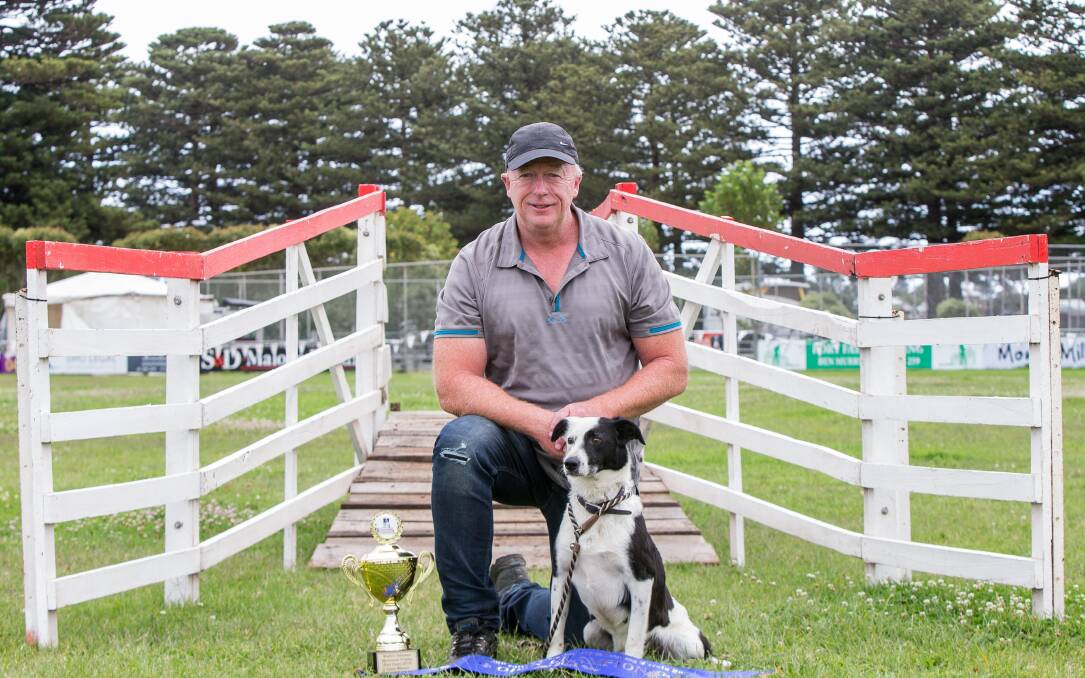 Commonwealth Championship Sheepdog Trials open winner Martin Waddingham, from Westbury, Tasmania with his dog Waterlea Meg. Picture: Christine Ansorge