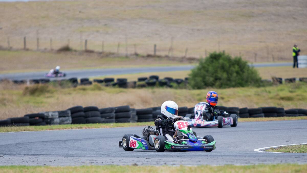 Keeping a distance: Mitchell Burgemeister races ahead during the 2019 Victorian Country Series at Lake Gillear. Warrnambool Kart Club's track is open again for members.