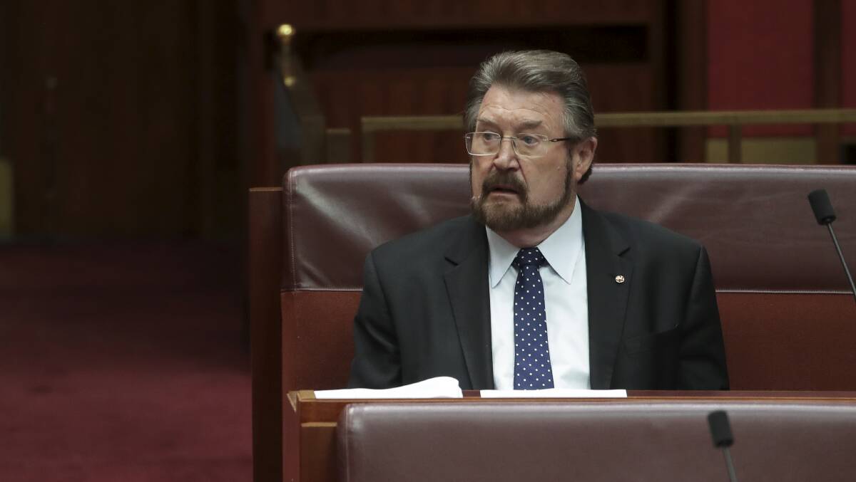 Jammed through: Senator Derryn Hinch during debate in the Senate at Parliament House in Canberra. Photo: Alex Ellinghausen