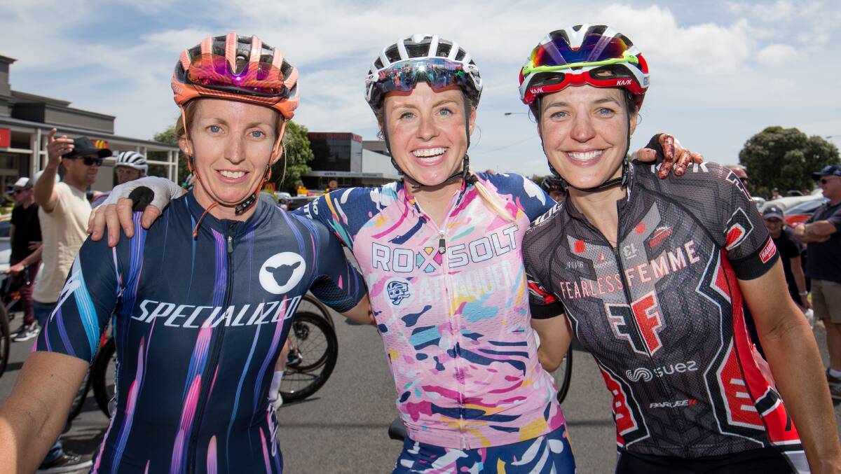 BACK AGAIN: Taryn Heather (left), pictured with last year's female winner Peta Mullens and fellow placegetter Rebecca Wiasak, is racing one again. 