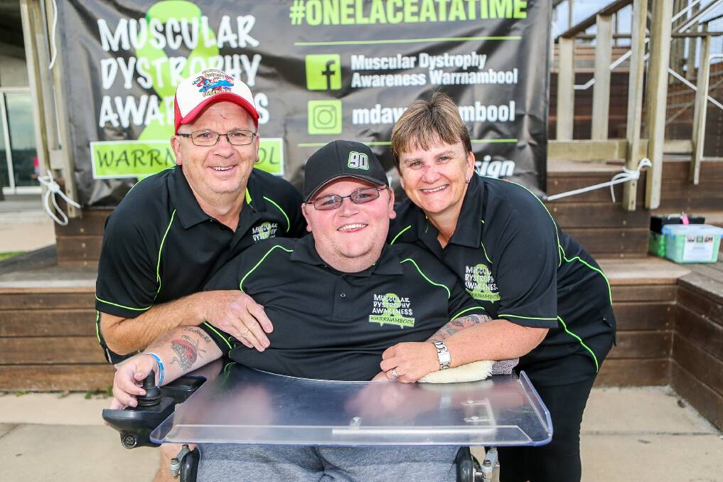 Awareness: Ashley, Chris and Mandy Gillin at the Muscular Dystrophy Australia Walk in Warrnambool. Picture: Anthony Brady