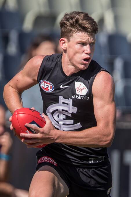 Sam Walsh in action in Carlton's practice match agaist Hawthorn. Picture: Jason South