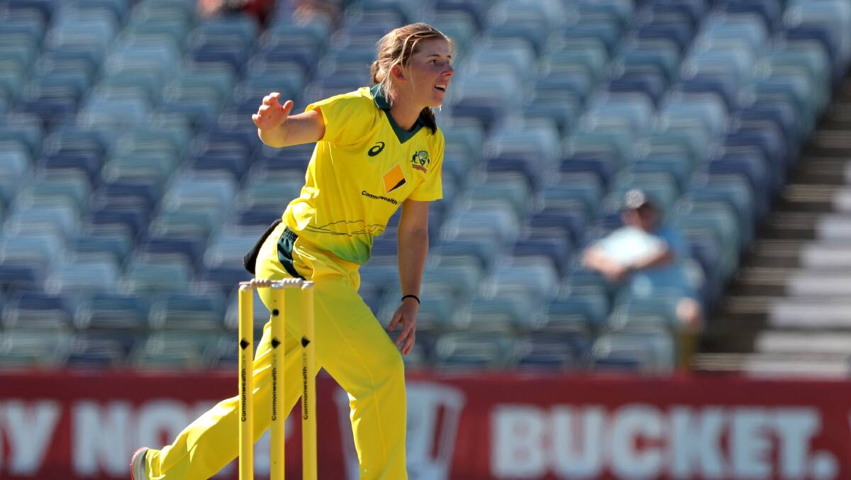 Georgia Wareham appeals during the women's one-day international against  New Zealand in Perth on Friday. Picture: AAP Image/Richard Wainwright