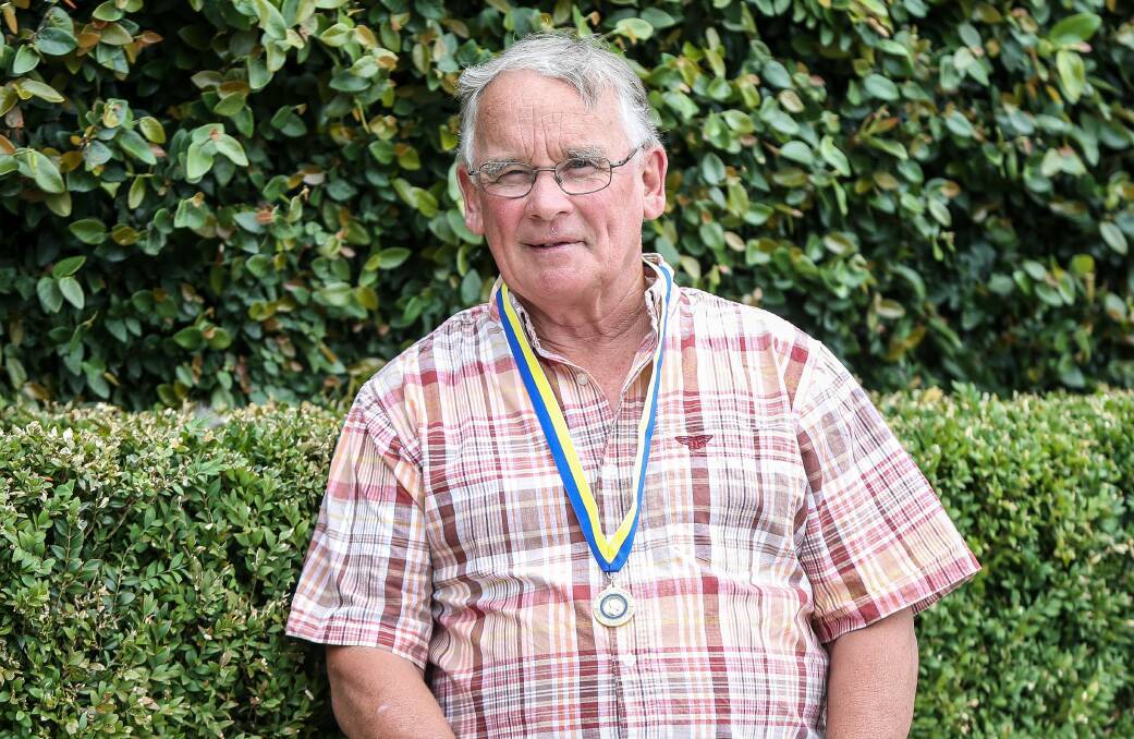 SERVICE MEDAL: Geoff Coxall has been presented with the Paul Harris Fellowship Award by the Port Fairy Rotary Club. He has been an active player in the Bandari Project. Picture: Christine Ansorge