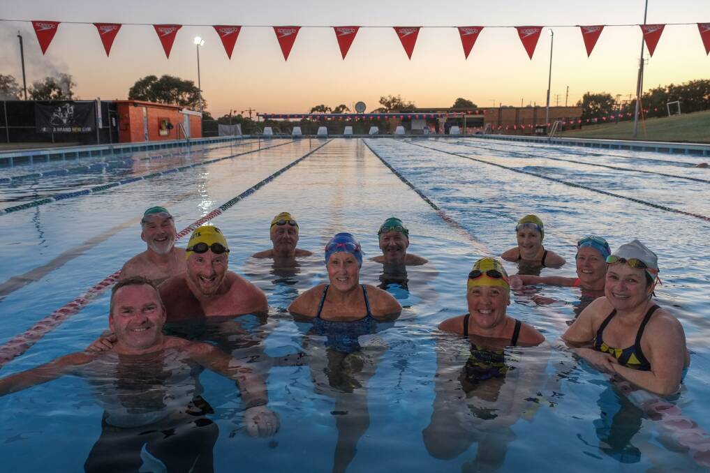 Warrnambool Masters Swimming Club members after their early morning training session for the 100x100 event. Picture: Rob Gunstone
