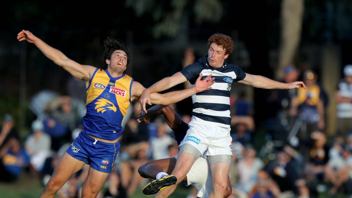 TEST RUN: Gary Rohan in action against West Coast in the Cats' first JLT match against West Coast. Picture: AAP Image/Richard Wainwright USE ONLY