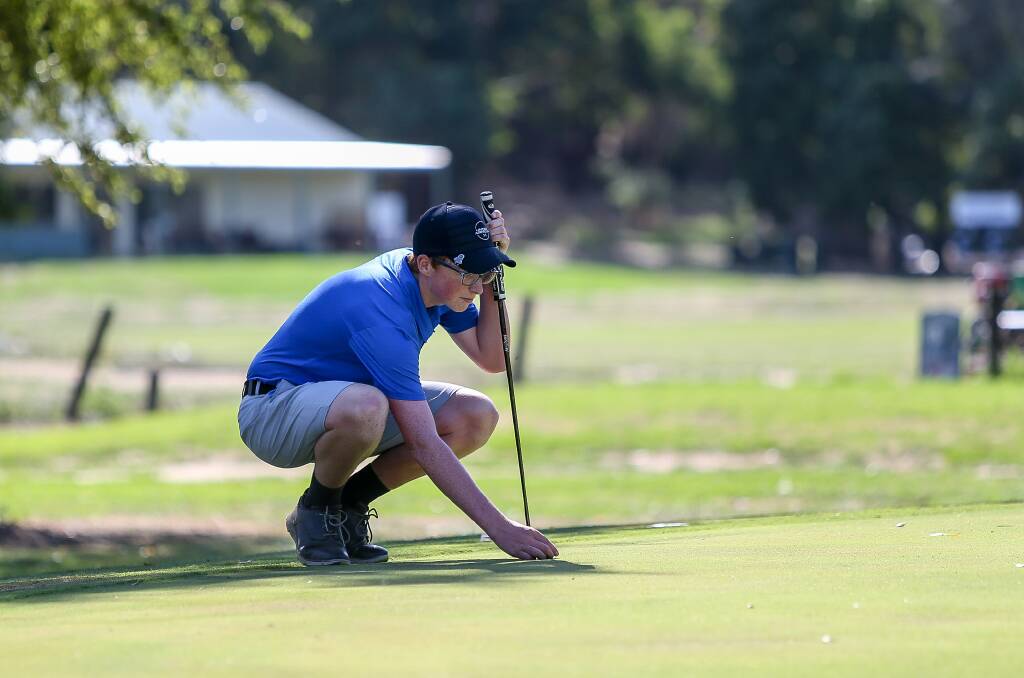 EARNING HIS STRIPES: Terang golfer George Beasley in action during the Terang Golf Club A grade championship on Saturday. Picture: Anthony Brady