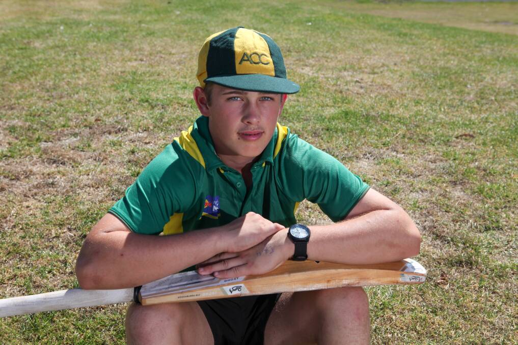One memorable game: Allansford's Kalin Jans, 16, thought of his good mate Sam Chilton on the way to making 130 runs in 30 overs against Nirranda on Saturday. Picture: Rob Gunstone