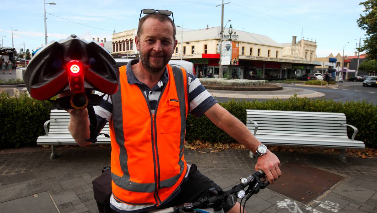 BE SEEN: Warrnambool bike commuter Axel Goddyn wants riders to be more visible on the road. Picture: Rob Gunstone