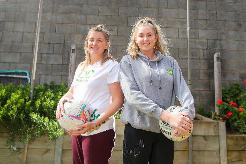 Duo: Old Collegians' Sara Quinn and Chelsea Quinn (17) will play at either end of the netball court this season. One goal shooter, one goal keeper. Picture: Morgan Hancock