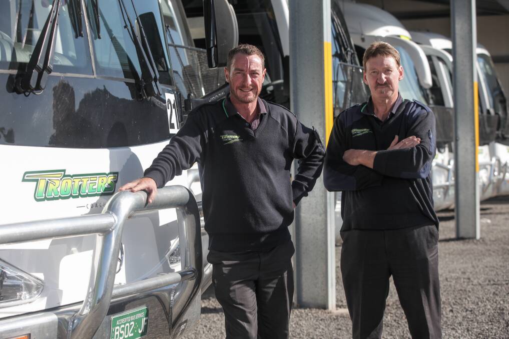 Legends: Trotters Coaches bus drivers Matty Nield and David Moller travelled into the Gazette fire on St Patrick's Day 2018 to recover 150 wedding guests.