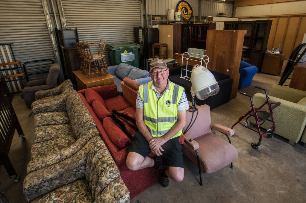LOAD UP: Koroit Lions Club member Bruce Brown in the storage shed at Victoria Park, which will be opened to the public this weekend. Big furniture items will be up for sale. Picture: Christine Ansorge