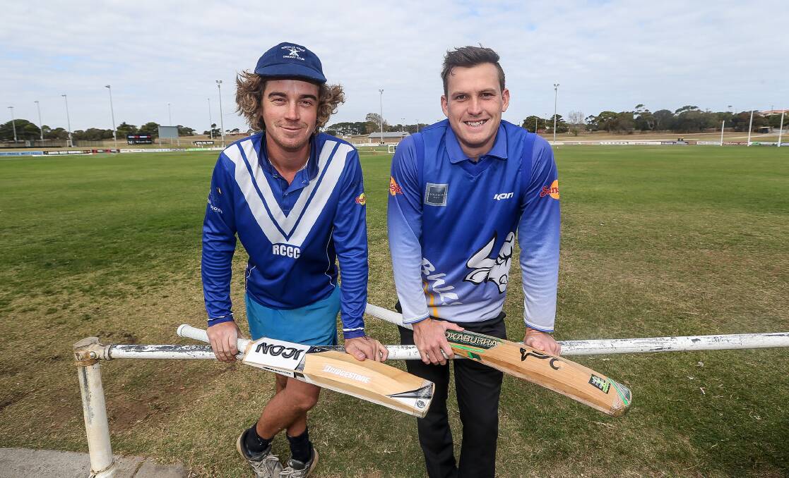 CAPTAINS' CALL: Russells Creek's Cam Williams and Brierly-Christ Church's Mark Murphy share their knowledge ahead of the Warrnambool and District Cricket Association grand final. Picture: Anthony Brady
